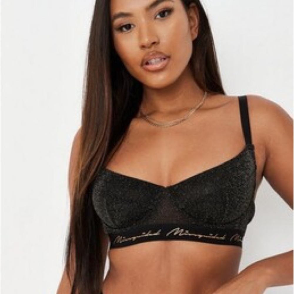 MISSGUIDED black glitter disco bra
